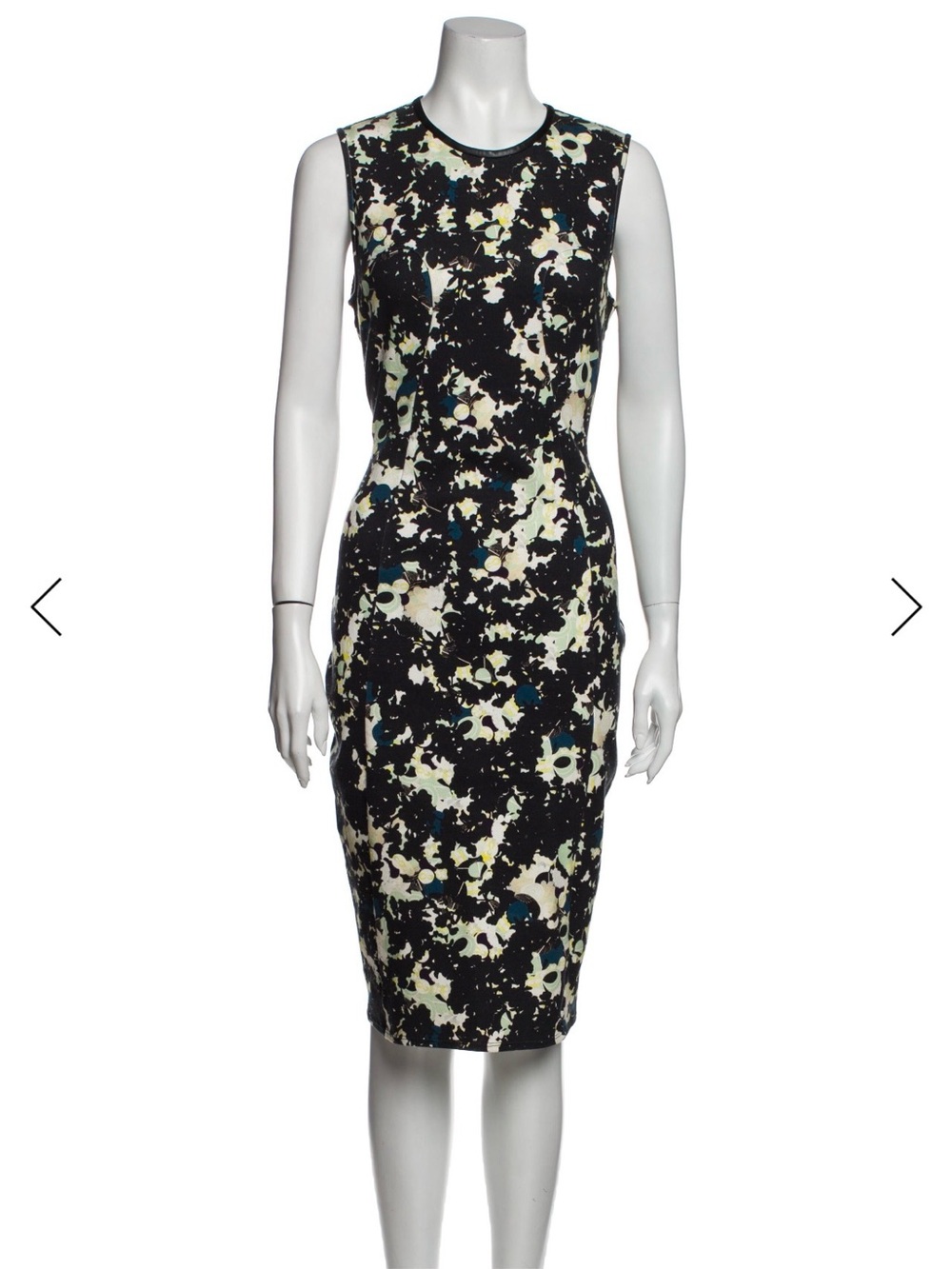 ERDEM Black Floral-Print Sleeveless Midi Dress with Cream and Teal Accents